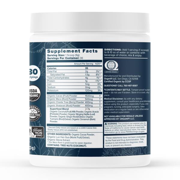 8/2025 Date Organifi Harmony - Hormone Support Cacao Powder, 30 Servings