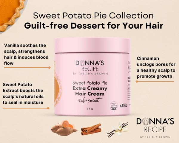 (3) Donna's Recipe by Tabitha Brown Hair Cream Sweet Potato Pie Extra Creamy