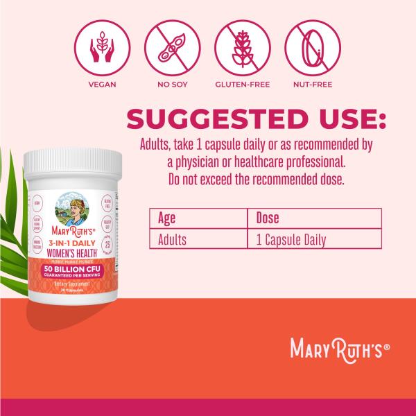 Lot of 2 MaryRuth Organics 3-in-1 Daily Health Probiotics for Women | Clinically Tested | Hormone Support & Gut Health Supplement | 50 Billion CFU | Allergen Free | 30 ct