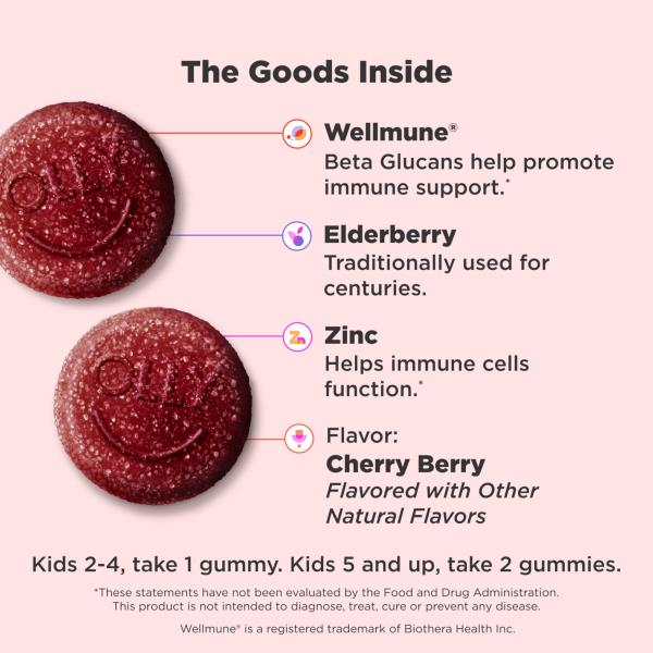 (3 Pack) OLLY Kids Immunity Gummy, Immune Support, Wellmune, Elderberry, Vitamin C, Zinc, Chewable Supplement, Cherry - 50 Count