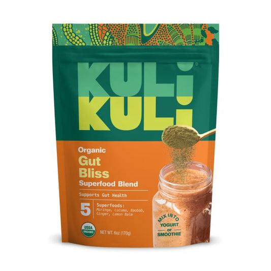 Kuli Kuli Gut Bliss Superfood Powder [6 oz] - Powerful Blend of Organic Moringa, Baobab, Lucuma, Ginger and Lemon Balm - Promote Digestion, Soothe the Stomach and Boost Gut Health