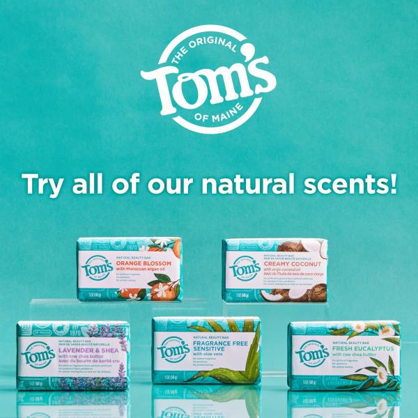 Tom’s of Maine Natural Beauty Bar Soap For Women and Men, Fragrance Free, Sensitive Skin, 5 oz Bar (Pack of 6)