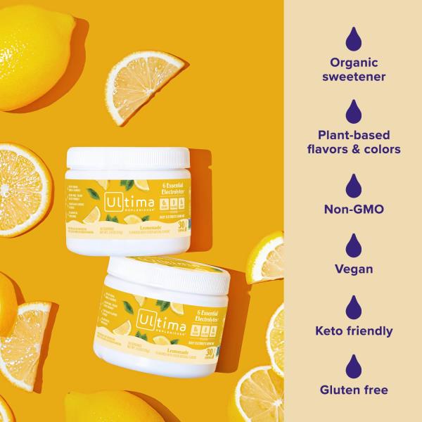 Ultima Replenisher Daily Electrolyte Powder Drink Mix – Sugar Free – Lemonade, 30 Servings – Hydration Powder with 6 Key Electrolytes and Trace Minerals – Keto Friendly, Vegan, Non-GMO