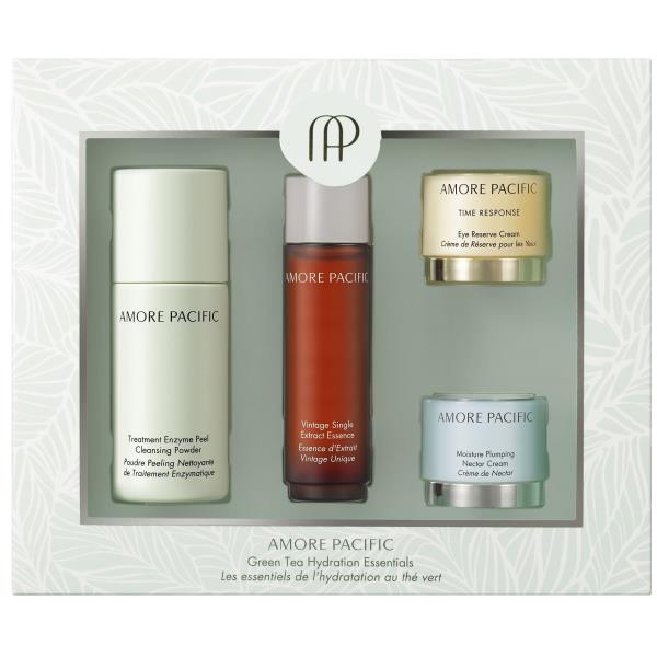 AMOREPACIFIC Green Tea Hydration Essentials Set | Includes Korean Cleansing Powder, Essence, Eye Cream, and Face Moisturizer