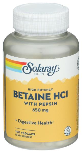 Solaray High Potency HCL + Pepsin 650 mg VCapsules, 100 Count