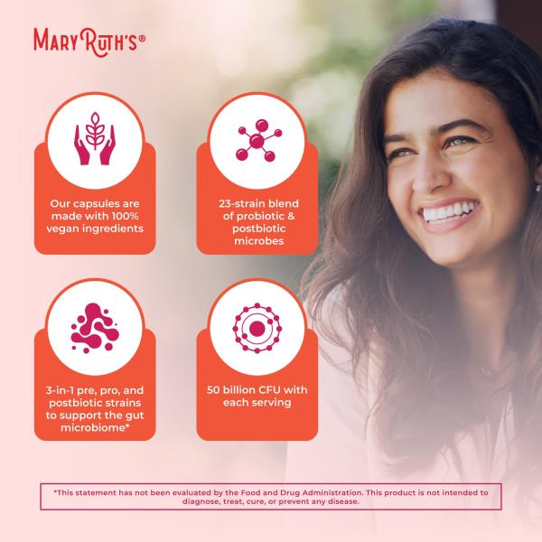 Lot of 2 MaryRuth Organics 3-in-1 Daily Health Probiotics for Women | Clinically Tested | Hormone Support & Gut Health Supplement | 50 Billion CFU | Allergen Free | 30 ct