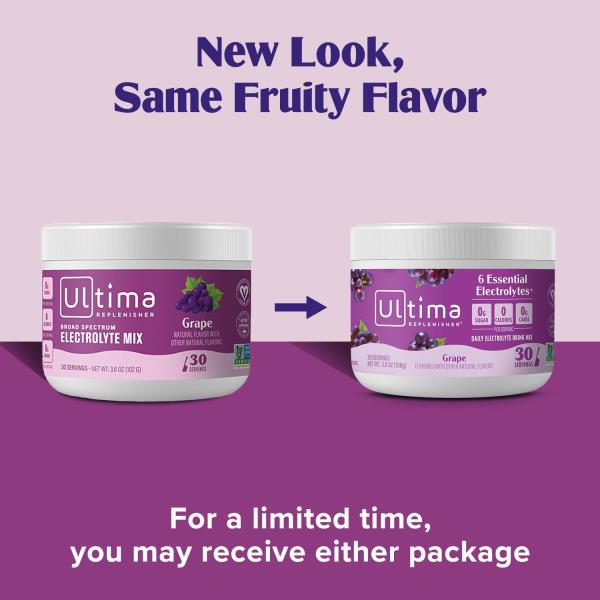 Ultima Replenisher Daily Electrolyte Powder Drink Mix – Sugar Free – Grape, 30 Servings – Hydration Powder with 6 Key Electrolytes and Trace Minerals – Keto Friendly, Vegan, Non-GMO
