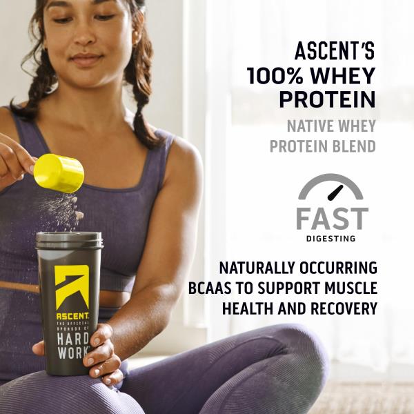 Ascent 100% Whey Protein Powder - Post Workout Whey Protein Isolate, Zero Artificial Flavors & Sweeteners, Gluten Free, 5.5g BCAA, 2.6g Leucine, Essential Amino Acids, Chocolate 2 lb