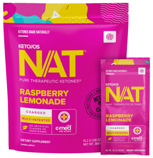 Pruvit KETO//OS NAT Pure Therapeutic Ketones - Raspberry Lemonade, Charged, Multi-Patented, No Artificial Flavors or Sweeteners, DNA Repair, Dietary Supplement with Caffeine, Pink/Magenta