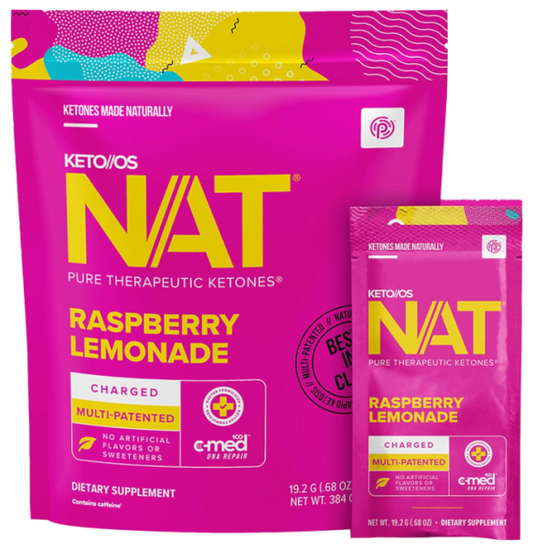 Pruvit KETO//OS NAT Pure Therapeutic Ketones - Raspberry Lemonade, Charged, Multi-Patented, No Artificial Flavors or Sweeteners, DNA Repair, Dietary Supplement with Caffeine, Pink/Magenta