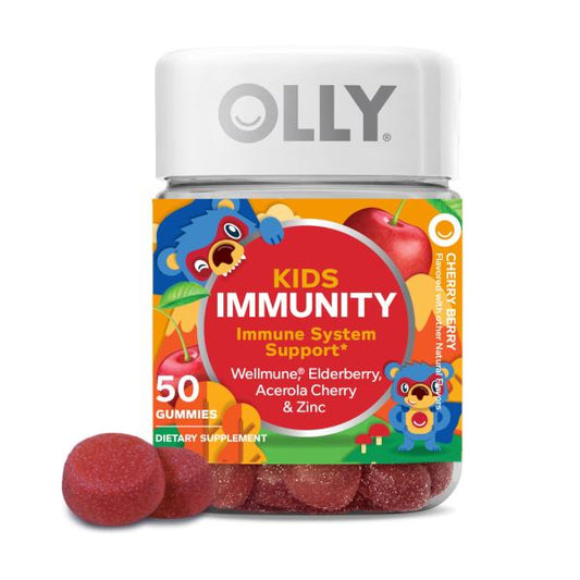 (3 Pack) OLLY Kids Immunity Gummy, Immune Support, Wellmune, Elderberry, Vitamin C, Zinc, Chewable Supplement, Cherry - 50 Count