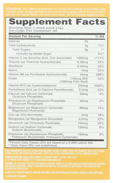 365 by Whole Foods Market, Effervescent C Powder Orange, 30 Count