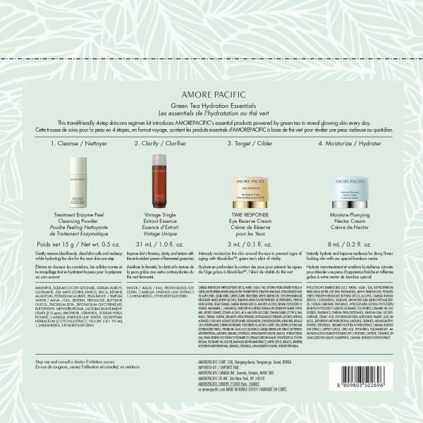 AMOREPACIFIC Green Tea Hydration Essentials Set | Includes Korean Cleansing Powder, Essence, Eye Cream, and Face Moisturizer