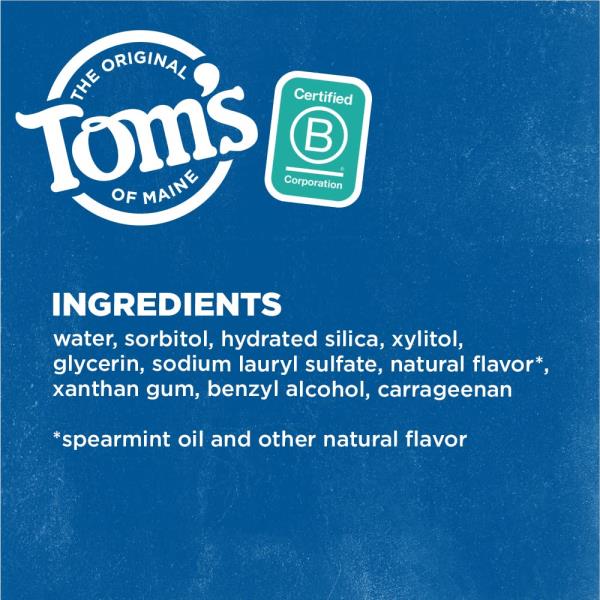 (6 tubes) Tom's of Maine Fluoride-Free Antiplaque & Whitening Natural Toothpaste, Spearmint, 5.5 oz.