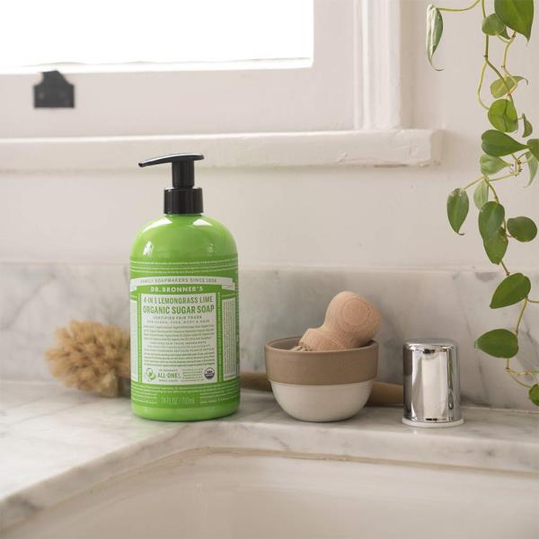 Dr. Bronner's - Organic Sugar Soap (Lemongrass, 12 Ounce) - Made with Organic Oils, Sugar and Shikakai Powder, 4-in-1 Use: Hands, Body, Face and Hair, Cleanses, Moisturizes and Nourishes, Vegan