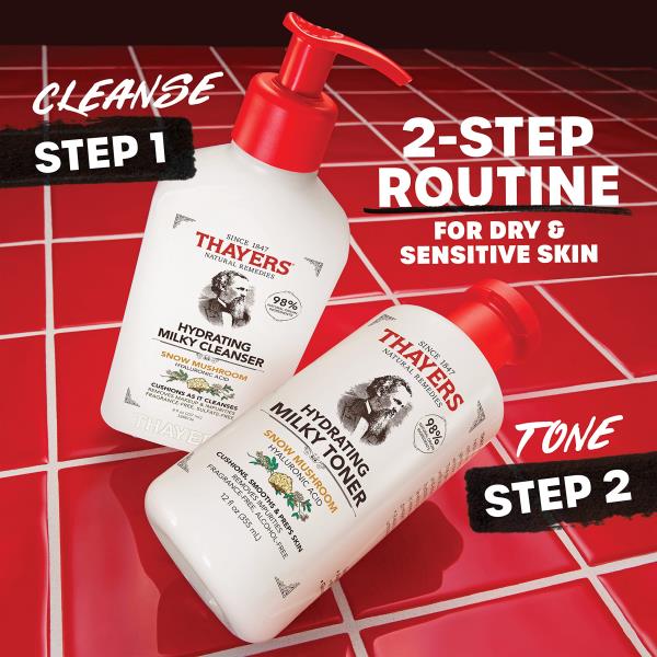 THAYERS Milky Hydrating Face Cleanser with Snow Mushroom, Hyaluronic Acid, Dermatologist Recommended Gentle Facial Wash, Hydrating Skincare for Dry, Sensitive Skin, Paraben Free, 8 FL Oz, Clear